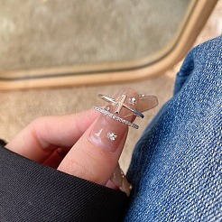 Rhodinierte 925 offene Manschettenringe aus Sterlingsilber mit Kreuz und Zirkonia&nbsp;RJEW-F150-51P