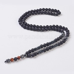 Natürliche Lava Rock Perlen und natürliche & synthetische Mischstein Anhänger Halsketten&nbsp;NJEW-I221-02