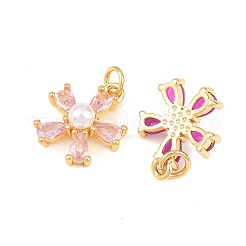 Colgantes de latón con micropavé de circonitas cúbicas y perlas de plástico&nbsp;KK-Z145-08G