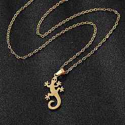 Gecko 201 Edelstahl-Anhänger-Halsketten & Ohrstecker-Sets für Damen&nbsp;SJEW-Q025-07G