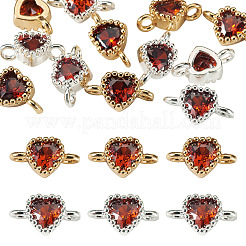 12 Stück 2 Farben Messing Pavé Zirkonia Herz Glieder Verbinder Charms&nbsp;KK-TA0003-48G