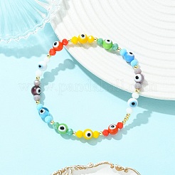Pulseras elásticas hechas a mano con cuentas redondas de lampwork y cuentas de vidrio electrochapado para mujer&nbsp;BJEW-JB13758