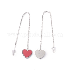 Lunga catena con orecchini pendenti a cuore smaltato&nbsp;EJEW-A067-01P-B