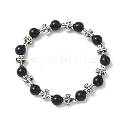 3 bracciale elastico con perle rotonde in onice nero naturale&nbsp;BJEW-JB12343