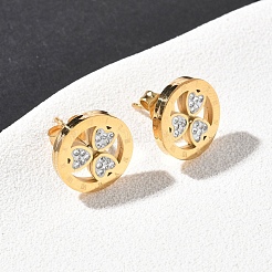 Bague avec trèfle en acier inoxydable 304 et strass en argile polymère&nbsp;EJEW-G453-04G