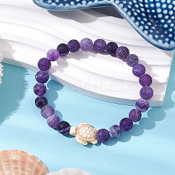 Bracciali elastici con perline rotonde di agata naturale invecchiata e tinta&nbsp;BJEW-JB11078-02