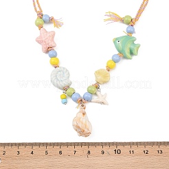 Collane con ciondolo a forma di conchiglia in resina e stella marina in ceramica&nbsp;NJEW-Z100-01B-G