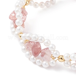 Braccialetto di perline di quarzo fragola naturale e perle di conchiglia&nbsp;X1-BJEW-TA00029-03