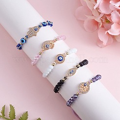 5 Stück 5-teiliges Gliederarmband mit Strassen und bösen Blicken&nbsp;BJEW-SW00104