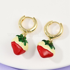 Creolen aus Messing mit Emaille und Erdbeeren&nbsp;EJEW-F895-21B-G