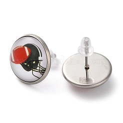 Pendientes de botón de acero inoxidable 304 y vidrio con forma de pelota deportiva para mujer&nbsp;EJEW-H005-01P-09