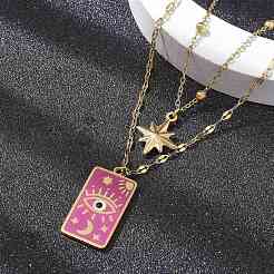 Collane a doppio strato con ciondolo a forma di stella con occhio smaltato in acciaio inossidabile 304 per donna&nbsp;STAS-Z105-05G
