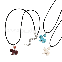 3 pz. 3 stili di ciondolo a forma di cavallo in turchese sintetico tinto&nbsp;NJEW-JN05430