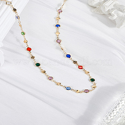 1 collier à maillons ronds plats en laiton et alliage de verre coloré&nbsp;NJEW-LP0002-85G