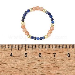 Anelli elastici regolabili da donna con perline di lapislazzuli naturale&nbsp;RJEW-JR01093-01