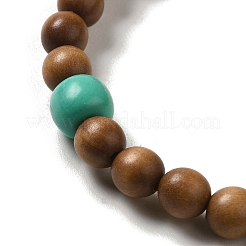 Bracelets extensibles ronds en bois de santal et perles synthétiques turquoise de 6 mm&nbsp;BJEW-B080-08C