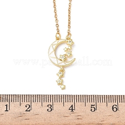 Messing Micro Pave klare Zirkonia weißer Mond mit Stern Anhänger 304 Edelstahl Kette Halsketten für Frauen&nbsp;NJEW-D341-11G