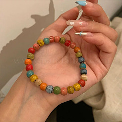 Pulseras elásticas de cuentas redondas de porcelana hechas a mano para mujer&nbsp;FS-WG477B4-02