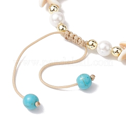 Braccialetti con perline intrecciate con pietre preziose rotonde e conchiglie da 6 mm&nbsp;BJEW-JB10321