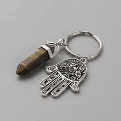 Geschoss-Naturholz-Spitze-Stein-Anhänger-Schlüsselanhänger mit Hamsa-Hand/Hand von Miriam mit Augenanhänger&nbsp;KEYC-WH0029-79C
