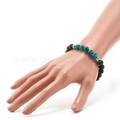 Natürliches Chalcedon & natürliches Lavastein-Stretcharmband mit runden Perlen für sie&nbsp;BJEW-JB06920