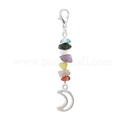 12 pièces 12 styles de pierres mélangées naturelles et synthétiques et décorations de pendentif de lune en alliage&nbsp;HJEW-CJ00026