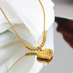Collier vintage pour femme avec pendentif cœur texturé en acier inoxydable 304 et chaîne serpent ronde&nbsp;WG3DCED-01
