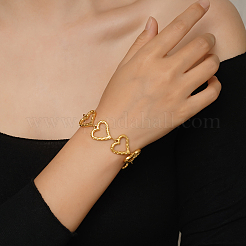 Eleganti bracciali a catena con maglie a forma di cuore in acciaio inossidabile per donna&nbsp;OP5600