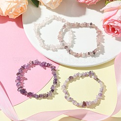 4 stücke 4 arten natürliche rose quarz & lepidolite & amethyst chip perlen stretch armband sets&nbsp;BJEW-JB10841