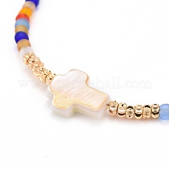Cruz con pulseras de cuentas de mal de ojo&nbsp;BJEW-JB06289-05
