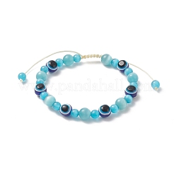 Braccialetto di perline intrecciate occhio di gatto e resina malocchio per le donne&nbsp;BJEW-JB09240