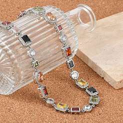 Colliers ovales et rectangulaires en laiton coloré avec zircone cubique pour femmes&nbsp;NJEW-M079-05P