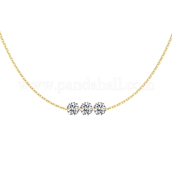 Collane con catena a maglie piatte rotonde e 3 maglie in argento sterling con zirconi cubici trasparenti per donna&nbsp;NJEW-S457-08G