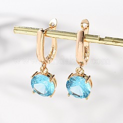 Pendientes de aro de latón con pavé de circonita cúbica redonda y plana para mujer&nbsp;EJEW-G428-22G