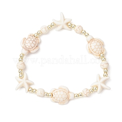 Braccialetti elastici con perline sintetiche turchesi a forma di tartaruga e stella marina per uomo e donna&nbsp;BJEW-JB12047-01