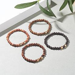 Bracelet extensible en perles rondes en bois naturel avec hématite synthétique pour hommes femmes&nbsp;BJEW-JB07549
