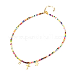 Set di collane con perline di semi di vetro perline malocchio&nbsp;NJEW-JN03722-02