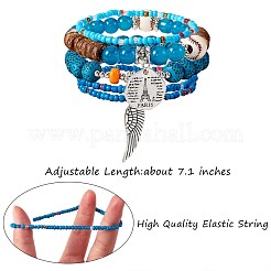 5 Stück 5 Stil Holz & Glas Samen & Acryl Perlen Stretch Armbänder Set mit Baseball&nbsp;JB709A