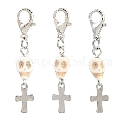 Décorations pendentifs tête de mort turquoise synthétique&nbsp;HJEW-JM03808-01