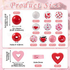 180 pièce 13 styles de perles en bois naturel peintes en aérosol pour la Saint-Valentin&nbsp;WOOD-TA0002-01