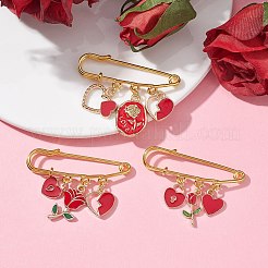 3 Stück 3 Stile Valentinstag Herz/Rose Legierung Emaille Charms Sicherheitsnadel Brosche&nbsp;JEWB-BR00134