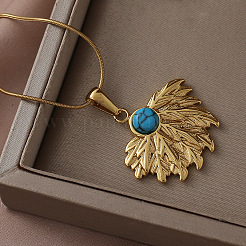 Colliers pour femmes en acier inoxydable chirurgical 316 avec pendentif tournesol en turquoise synthétique&nbsp;EA3001