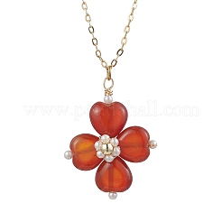 Colliers pendentifs trèfle cornaline naturelle (teinte et chauffée)&nbsp;NJEW-JN05170-03