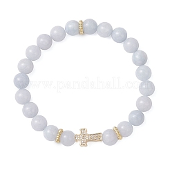 Braccialetti elastici con perle rotonde di calcedonio naturale&nbsp;BJEW-JB12257-01