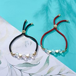 Braccialetto scorrevole in pietra di luna sintetica a 2 colori e ottone con perline a cuore&nbsp;BJEW-JB08852