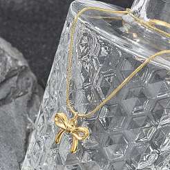 PVD-Vakuumbeschichtung 304 Edelstahl Bowknot Anhänger Runde Schlangenkette Halsketten für Frauen&nbsp;NJEW-Z044-11G