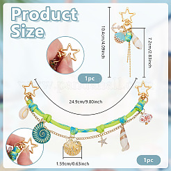 2 chaîne d'extension de sac en acier inoxydable 304 en forme d'étoile et de coquillage et décorations suspendues&nbsp;HJEW-OC00342