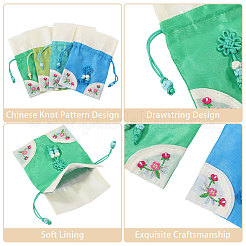 4 Stück 4 Farben 3D-Blumenstickerei Stoffbeutel mit Kordelzug&nbsp;ABAG-PH0001-92