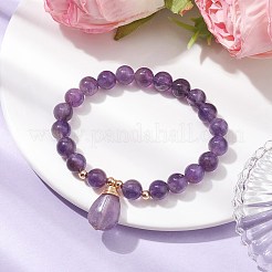 Bracelets extensibles en améthyste naturelle avec breloques en forme de larme pour femmes&nbsp;BJEW-JB10110-05