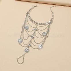 Fußkettchen im Bohème-Stil aus Legierung mit Münzquaste und mehrlagigem Zehenring für Damen&nbsp;FS-WGD13F5-01